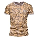 Gerfrwet T-Shirt Kurzarm Hawaii Style 100% Cotton T-Shirt Herren O-Ausschnitt Print Shirt Freizeitkleidung Hochwertige Herrenhemden Sizem55-65Kg Yt-F2207-Gelb