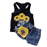 1-8 t Kleinkind Mädchen Buchstaben ärmelloses Top + Jeans Shorts Sonnenblume Kleidung Set (Color : Sunflower Black, Size : 2-3T)