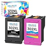 HALLOLUX 302XL Multipack Wiederaufbereitet Druckerpatronen Kompatible für HP 302XL 302 XL für Officejet 3831 3830 5230 5220 DeskJet 3630 2130 3636 Envy 4520 (1 Schwarz, 1 Farbe)