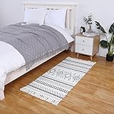 CAROMIO Boho Marokkanischer Teppich, Rutschfester geometrischer Vintage Teppich mit Quaste Baumwollteppiche Bodenteppich für Fußmatte Eingangsbereich Schlafzimmer Dekor Beige 60x130