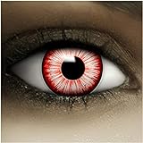 Farbige Kontaktlinsen ohne Stärke Walking Zombie + Kunstblut Kapseln + Kontaktlinsenbehälter, weich ohne Sehstaerke in weiß und rot, 1 Paar Linsen (2 Stück)