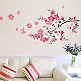 WandSticker4U®- Wandsticker KIRSCHBLÜTE Rot I Wandbilder: 120x50 cm I Wandtattoo Blumen-Zweig Schmetterlinge Pfirsich Blüte Sakura Aufkleber I Wand Deko für Wohnzimmer Schlafzimmer Kü