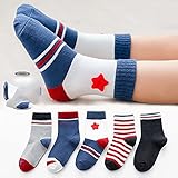FACALH 5 Paare Frühlings- und Herbst-Comic-kämmte Baumwoll-Mittlere Tube-Kindersocken, Jungen-Neuheit Bunte Baumwoll-Crew-Socken,Multi Colored,M