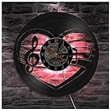 ZhangXF Herzförmige Musik-Muster-Wanduhr aus Vinyl, hohl, LED, leuchtend, 30,5 cm, Retro-Vinyl-Schallplatten-CD-Uhr, tolles Geschenk für Wohnzimmer-Innendekoration, sieben Farben, LED