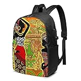 DJNGN Schöne Landschaft Afrikanischer Frauen Laptop Rucksack 17 Zoll Anti-Diebstahl Reise Business School Rucksack mit USB-Ladeanschluss und Kopfhörerschnittstelle Daypack Rucksack für Damen und H