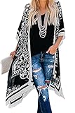 HAPPY SAILED Damen Kurzarm Druck Strand Kimono Strand Cardigan Strand Jacke OneSize (2schwarz, Einheitsgröße, one_Size)