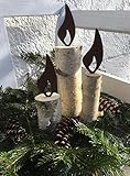 Holzkerze mit Rostflamme,Herbstdeko, 3er Set Birkenholz, Flamme rost, Edelrost, Geschenk, Geschenkidee, Weihnachten, Muttertag, Vatertag, Geburtstag