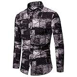 PANBOB Hemd Herren Slim Fit Vintage Drucken Langarmshirt Herren Neuheit Komfortabel Klassische Hemd Herren Knopfleiste Kent Kragen Lässig All-Match Hemd H