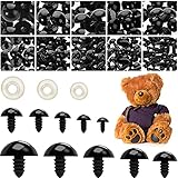 Blulu 128 Stücke Amigurumi Puppenaugen Schwarze Handwerk Augen DIY Knopf Augen Gefüllte Häkeln Kunststoff Augen Solide Handwerk Perlen Augen mit 128 Stücke Unterlegscheiben für DIY Handwerk