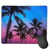 Zollamt Mauspad,Miami Beach South Beach Sonnenuntergang Palme，Quadratisches Gaming-Mauspad, rutschfeste Gummibasis für Heim-Laptop, Reisen, personalisierter Schreibtisch, 9,5 'x 7,9'