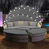 Swing & Harmonie Sonneninsel - Poly Rattan Lounge - mit LED Beleuchtung - Hochwertige Garten-Couch - Outdoor-Chill-Lounge - Couchliege Garten - Sunbed - (180cm, Grau)