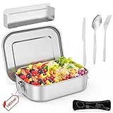 Jovego Edelstahl Brotdose,1400ML Bento Box Premium Lunchbox Edelstahl Set,Boxen Metall Brotdose Auslaufsicher Brotdose mit 3 Besteck,Brotbox mit festen Fächern für Schule, Büro, Kinder und Erw