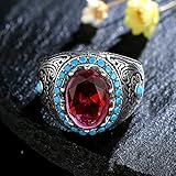 DJMJHG Silberring für Männer mit Oval Blau Zirkon Stein Ring Aquamarin Edelstein Schmuck Männlich Thai Silber Türkischer Schmuck 9 R