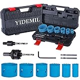 Bi-Metall Lochsäge, YIDEMIL 14PCS Lochsäge Set mit 6 Sägeblättern 25mm-68mm, 2 Dornen, 4 Bohrern, 1 Sechskantschlüssel, Schnellarbeitsstahl, für Aluminium, Holz, PVC-Platte und Kunststoffp