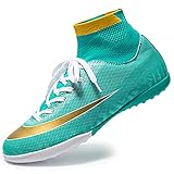 XRDSHY Fußballschuhe Männer, Indoor Outdoor Football Boots, Athletische High Top Teenager Trainer Laufenden Sport Schuhe, Leichte Atmungsaktive Anti-Skid Dämpfung Schuhe,Blue-36 EU