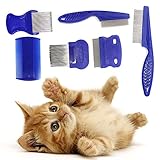 6 Stücke Flohkamm, Floh Tränenfleckentferner Kamm Haustier Hunde Katzen Pflege Werkzeug Edelstahl Sichere Metall Zahnentfernung Kämme, Saubere Läuse Verwicklungen, für Katzen und Hunde (Blau)