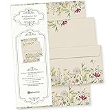 Wildblumen Briefpapier Set 25 Sets DIN A4 90 g/qm, mit Umschlag - nachhaltig gedruckt, Blumen M