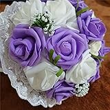 Linyuex Braut Hochzeitsstrauß Brautjungfer künstlich Sport Rose Blume Gefälschte Perlenrosa Blumenstrauß Hochzeit liefert Festivaldekorationen (Color : Purple White)