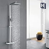 HOMELODY Duschsystem mit Thermostat Regendusche eckig Duscharmatur Duschset Dusche inkl. Handbrause, Regenbrause, Duschstang