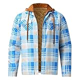 Wintermäntel für Männer Herren Sweatshirt Mantel Herbst Winter Revers Kapuze Gepolsterte Tasche Plaid Hemd Jacke Casual Lose Outwear Top, himmelblau, XXXXL