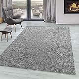 SIMPEX Kurzflor Teppich 4mm Florhöhe meliert glänzend Heimbüro Wohnzimmer Hellgrau, Farbe:Hellgrau, Grösse:160x230