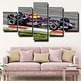 SYMY Leinwandbilder Großformatige Formel 1 Raceway Rot F1 Modernes Dekor Gerahmte Kunstwerk 100% Ursprünglich Fertig zum Aufhängen XL 5Teile 100 x 55