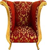 Harald Glööckler Extravaganter Pompöös by Casa Padrino Luxus Designer Sessel Bordeauxrot Bouquet Muster/Gold - Pompööser Barock S