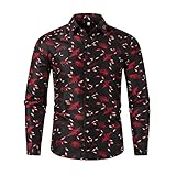 Strandshirt Herren Modern Urban Trend Mode Hawaiianischer Stil Druck Herren Langarm Herbst Winter Revers Slim Fit Strickjacke Herren Shirt Casual Urlaub Herren H