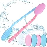 2PCS Abnehmbarer hinterer Lotionsapplikator, Körperbadbürste mit langem Kunststoffgriff und -schwamm, Sahne-Rücken-Feuchtigkeitscreme-Sonnenschutzwäscher für Männer & Frauen ( Color : Blue+Pink )