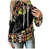 EMATOP Frauen Weihnachten Sweatshirt Pullover Streifen Langarm Kapuzenpullover mit Tasche Rollkragen Kapuzenpullis Oberteile mit Kordelzug Schneeflocke Muster Winterjacke Winter Übergangsjack