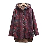 Eogrokerr Damen Teddy Fleece Sweatshirt Frauen Fleece Unregelmäßige Knopf Tasche Kapuzenmantel Winter Warm Overcoat Hooded Parka Outwear, weinrot, 48