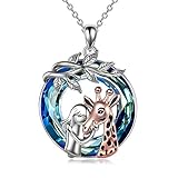 Mädchen mit Giraffe Sterling Silber Halskette für Frauen Giraffe Anhänger Halsketten mit Kristall niedlichen Tierschmuck Geschenke für Frauen M