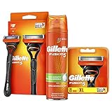 Gillette Fusion 5 Bartpflege Set, Nassrasierer Herren + 9 Rasierklingen + Rasierschaum (250 ml)