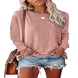 ZYYM Damen Oberteile Rundhals Sweatshirt Damenpullover Langarm Elegant Pulli Langarmshirt Casual Lose Einfarbig Pullover Blusen Tuniken Shirt Elegant Tops Damen T-Shirt Langarm Basic Tunika Top