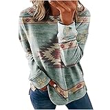 Komiseup Sweatshirt Damen Pullover Rundhals Langarmshirt Vintage Bedrucktes Oberteil Tops Herbst Freizeit T-Shirts Bluse Casual Lose Pulli Ob