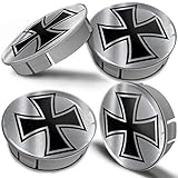 Biomar Labs® 4 x 60mm Kunststoff Nabenkappen Kappen Silber Iron Cross Eisernes Kreuz Silver Felgendeckel Radkappen Radnabendeckel Nabendeckel Auto Tuning CS 13