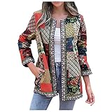 TT- Damen Cardigan Retro Volksbräuche Casual Gestreift Bunt Open Front Outwear Lose Langarm Coat Herbst Winter Sweater Casual Mantel Pullover Coat Tops Outwear Bluse Cardigan (Rot, M)