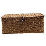 Regalkörbe mit Deckel, gewebte Aufbewahrungskörbe, handgewebtes Seegras, Aufbewahrungsbox, Weidenkorb, Schreibtisch, Make-up-Organizer, Mehrzweckbehälter (Größe: L)