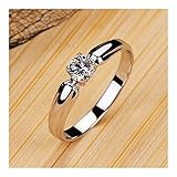 KAITYUAN Ringe Ringe Frauen Runder Steinring-Verlobungsring-Kristall-Hochzeitsringe for Frauen Ringe Silber (Ring Size : 5)