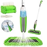 Aiglam Bodenwischer mit Sprühfunktion, Wischer mit Sprühfunktion für Boden und Fenster 360-Grad Spray Mop mit 4 Mikrofaserpads und Bürste für Hartholz, Marmor, Laminat, Vinyl, F