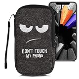 kwmobile Handytasche für Smartphones L - 6,5' - Handy Filztasche - Don't Touch My Phone Weiß Dunkelgrau - 16,5 x 8,9 cm Innenmaß
