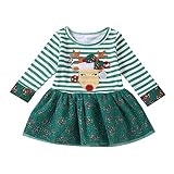 Kleinkind Baby Mädchen Weihnachten Tüll Kleid Kleinkind Hirsch Tutu Kleid Langarm Kleider T-Shirt Kleid Grün 80 6-12 M