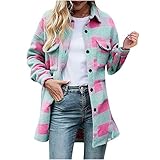 Bsemax 2021 Karierter Jacke Damen Herbst&Winter Mode,Mantel Kariert Damen,Karierte Jacke Damen,Kariertes Hemd Damen,Plaid Langarmhemd,Jacke Kariert Damen,Mantel Kariert Rosa Lila Grün S-XL