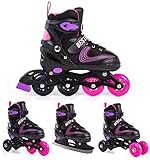 BESTIF Inliner für Kinder und Erwachsene Inline Skates 4in1 Rollschuhe Schlittschuhe Verstellbar (Schwarz-Lila, 34-37)