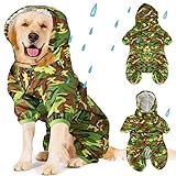Idepet Hunde Regenmantel, wasserdichte Hunderegenjacke Verstellbarer Hunderegenponcho mit Gurtloch Winddichter Regenschutz für große mittelgroße Hunde (S, Tarngrün)