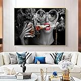 Bar-Wand-Dekor Cool Rauchen und Trinken Mädchen Poster Druck auf Leinwand Mode Make-up Frau Wandbilder Dekoration 30X50cm R