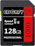 Professional SDXC Karte 128GB 1000X UHS-I C10 U3 Rating Class 10 SD Memory Card Speed up to Max R277MB/S, W150MB/S For HD photography and HD videography (128GB)