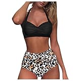 MUMEOMU Bikini Damen, Bikini High Waist Damen Zweiteiliger Bikini Set Hohe Taille Bikinihose Damen Bikini Set Triangel BH Bikini Rückenfrei Bademode Push Up High Waist Bik