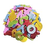 jenich 344 Stück Glitzer Schaumstoff Aufkleber Sticker Buchstaben Selbstklebend Stern Herzen Alphabet Bunt Aufkleber Sticker Eva Moosgummi Buchstaben zum kleben für Schultüte DIY Handwerk