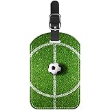 Fußball Fußballplatz Grün Lustige kofferanhänger Leder gepäckanhänger Kinder Kreuzfahrt farbige Initiale Kofferanhänger Koffer Set Halter für Taschen 7x11.4